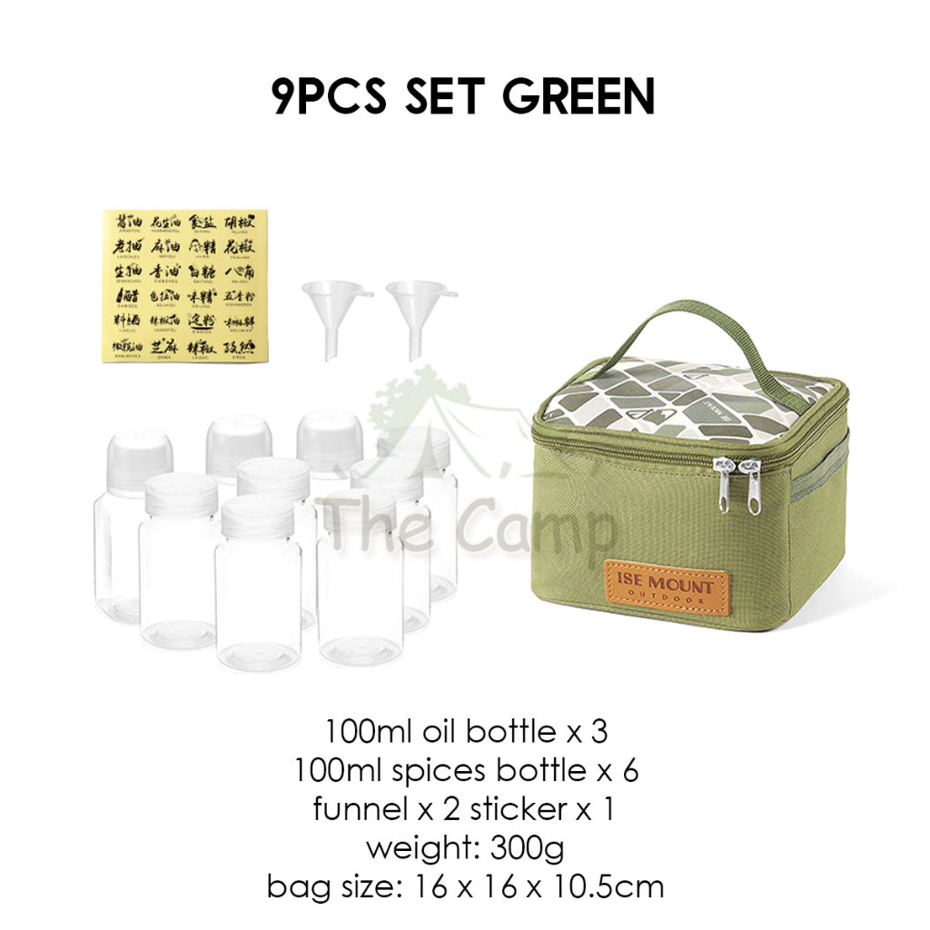 Outdoor Camping Seasoning Bag Set 7pcs 9pcs Ingredient Condiment Box Bottle Container Spice Oil Jar Sugar Salt Pepper