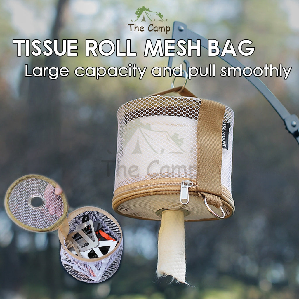 Tissue Roll Mesh Bag Camping Outdoor Toilet Paper Towel Holder Beg Serviette Napkin Smooth Pull Large Capacity 14cm