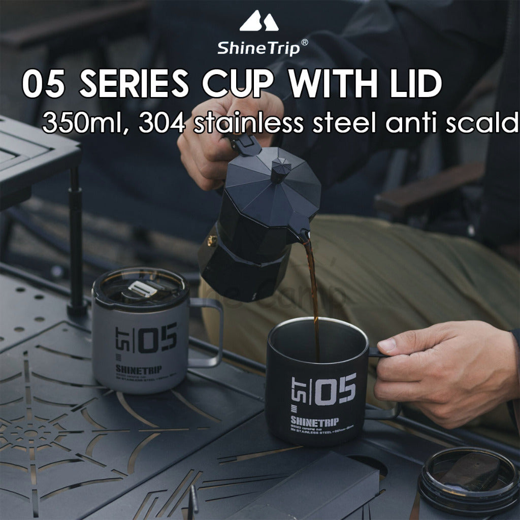 Shinetrip 05 Series 350ML Tactical Double Layer Cup with Lid & Handle Outdoor Camping 304 Stainless Steel Mug