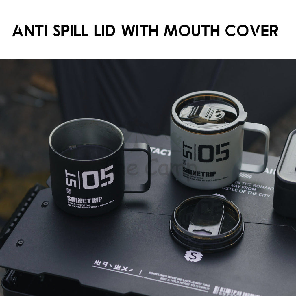 Shinetrip 05 Series 350ML Tactical Double Layer Cup with Lid & Handle Outdoor Camping 304 Stainless Steel Mug