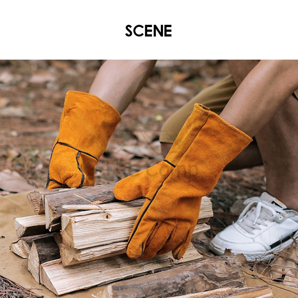 Leather Fire Resistant Glove Flame Retardant Heat Insulation Fireproof Camping BBQ Anti Scald Tent Flysheet Pole Nail