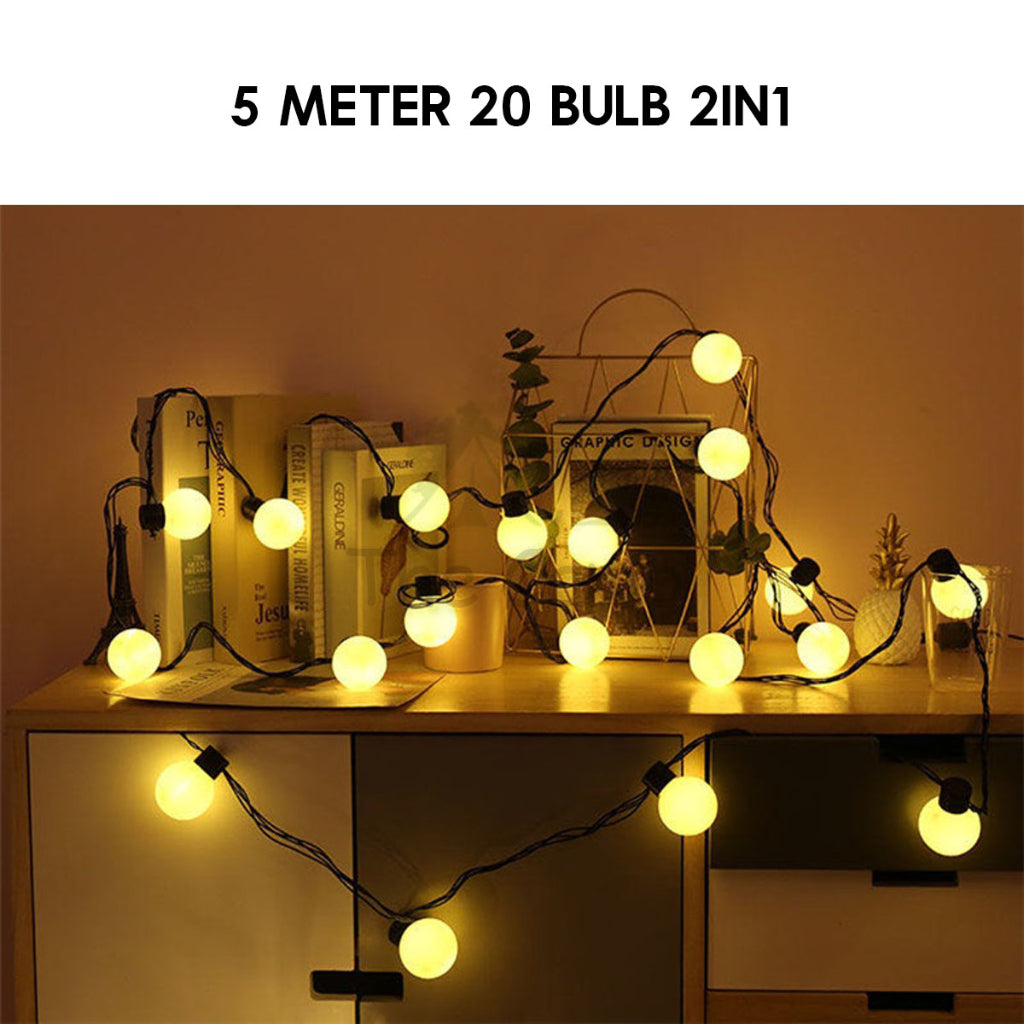 Outdoor LED Fairy Big Light Bulb 5cm Ball String USB Battery Solar 5m 8m Camping Wedding Party Decoration Waterproof