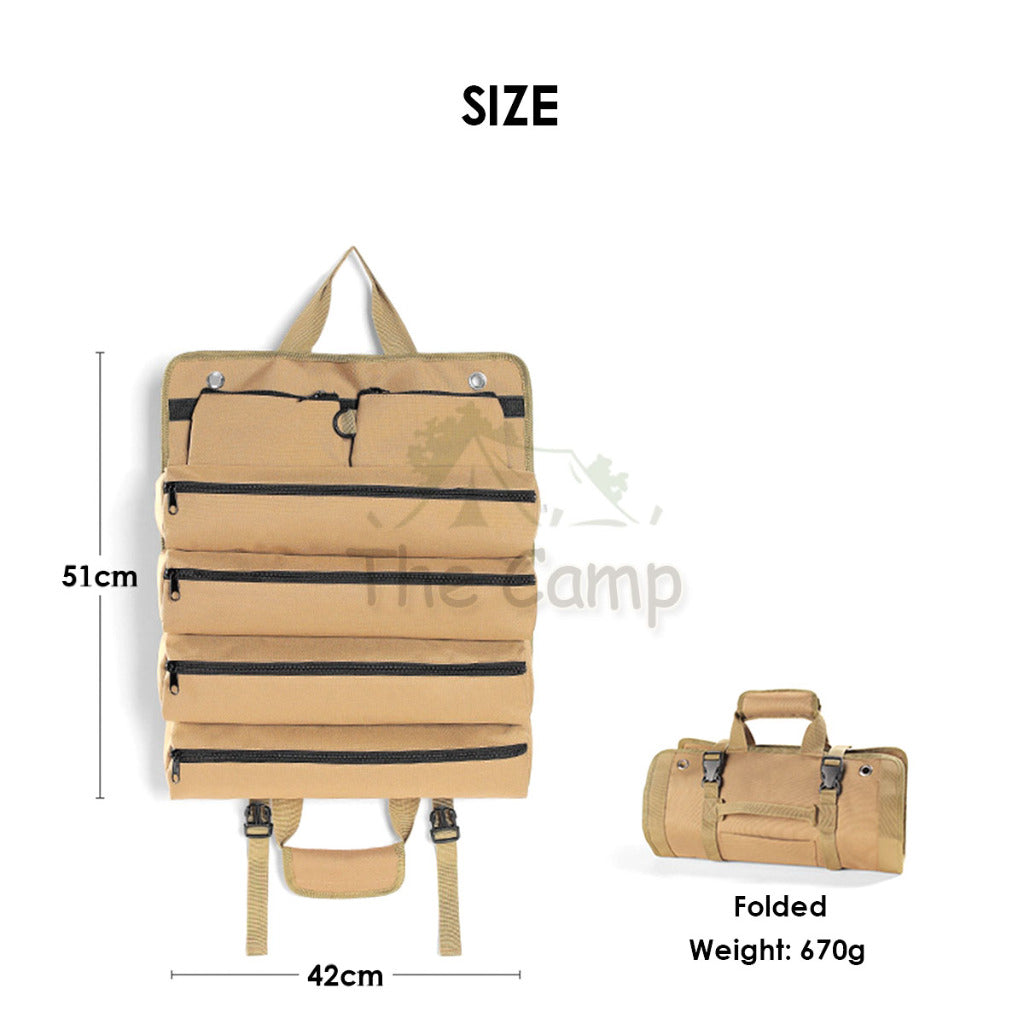 Multipurpose Organizer Storage Bag 4 Row Section Camping Outdoor Peg Hammer Nail Rope Tissue Tool Bag Hardware Beg