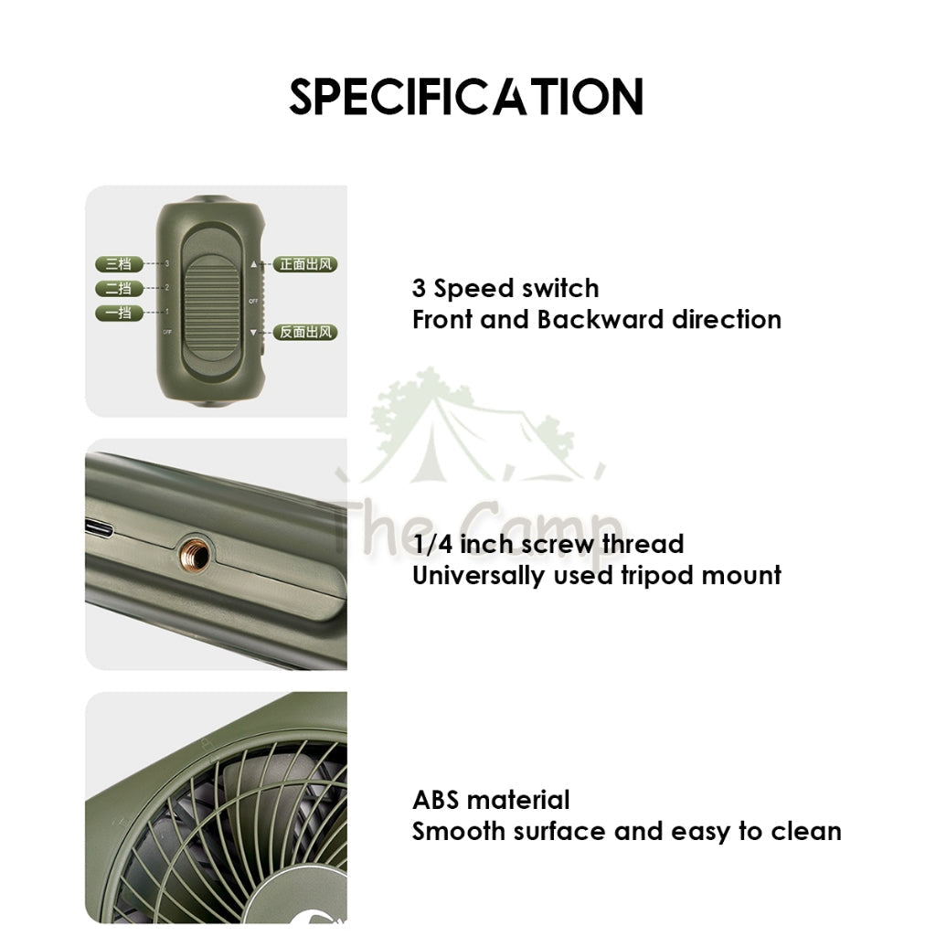 Naturehike USB Fan Camping Outdoor Rechargable Two Way Direction Forward Backward Variable Speed 3 Speed