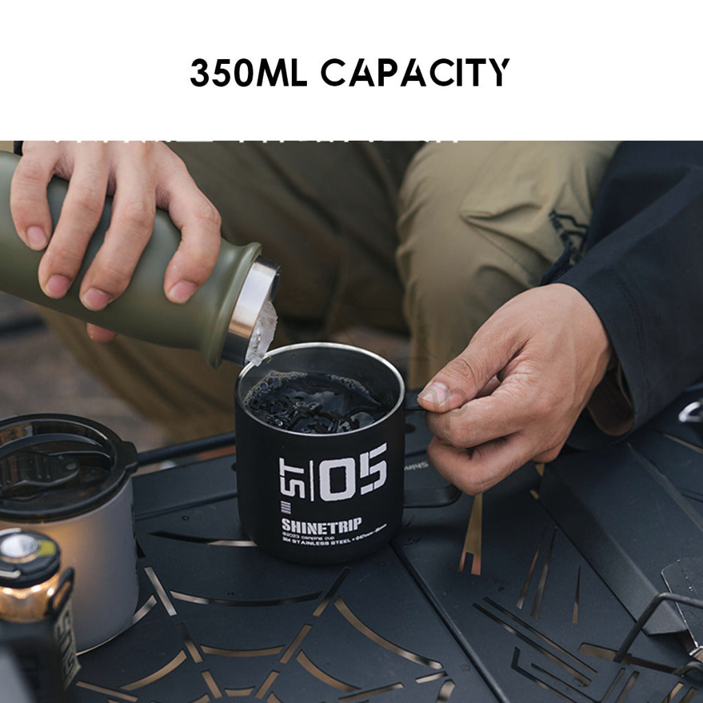 Shinetrip 05 Series 350ML Tactical Double Layer Cup with Lid & Handle Outdoor Camping 304 Stainless Steel Mug