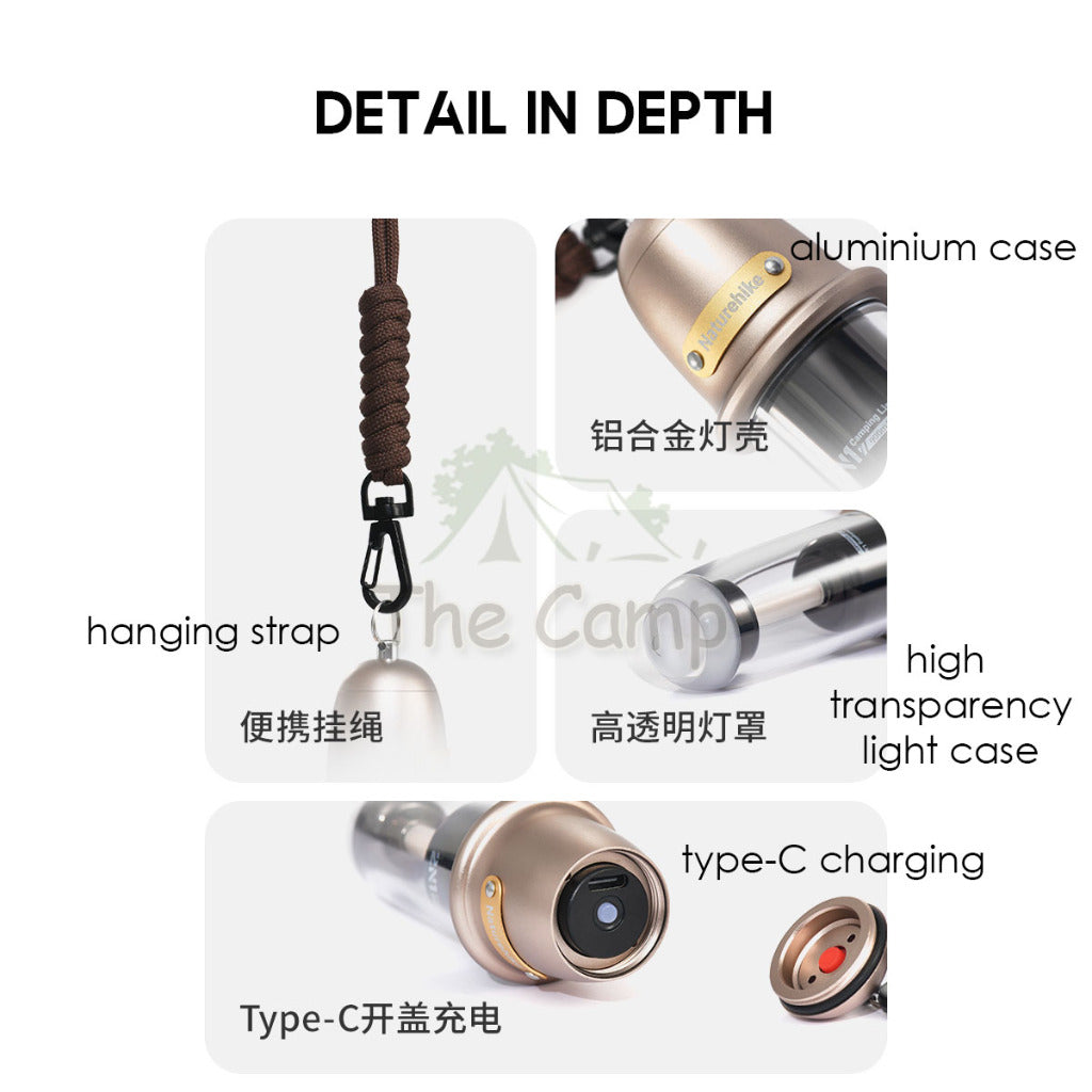 Naturehike Lanyard Vintage Light Retro Lamp IPX4 Outdoor Camping LED Lantern Black Warm White Hanging Strap CNK2350ZM010