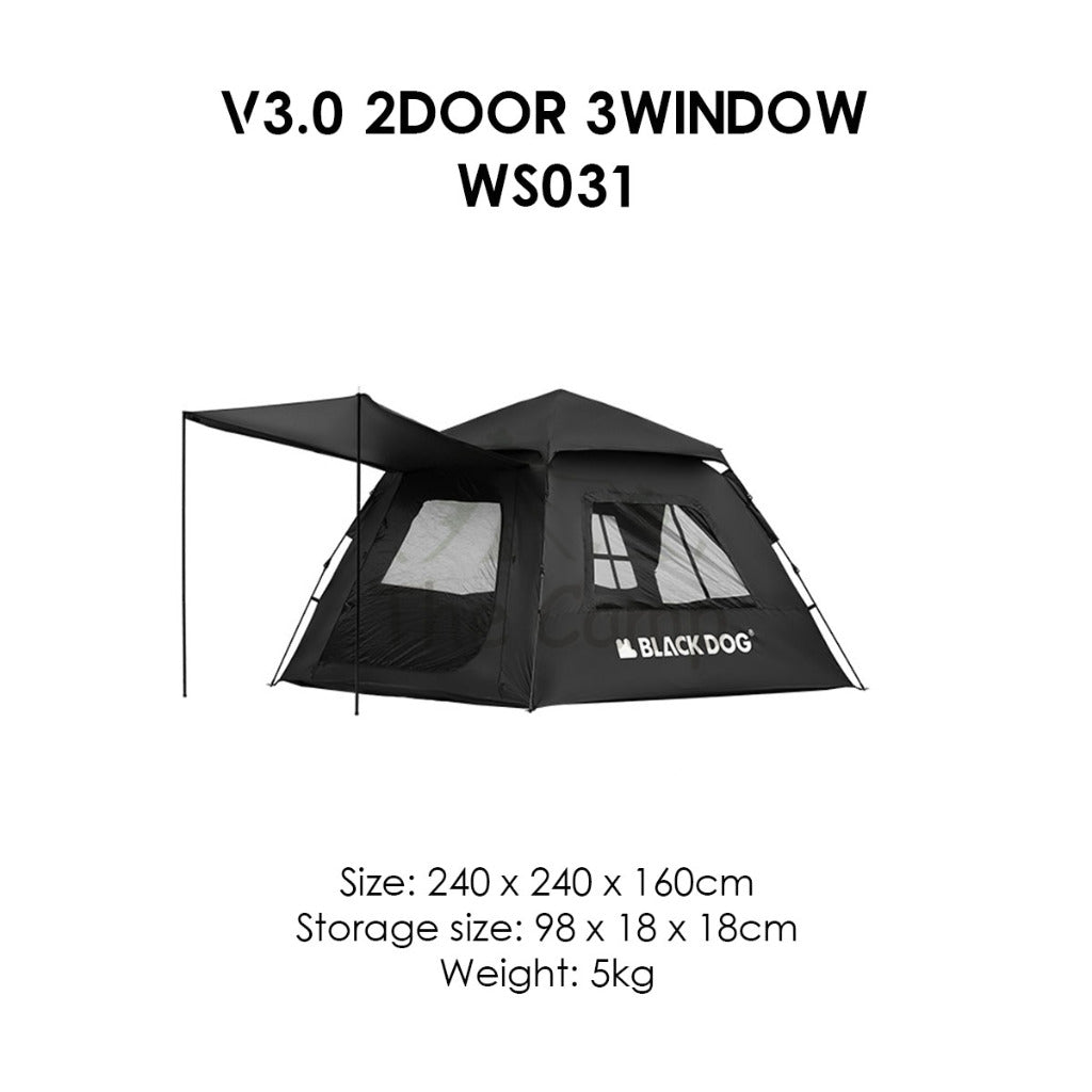 Blackdog Automatic Tent 2.0 3.0 v3 Black Coating Auto Pop Up Camping Outdoor Flysheet Pole Nail Rope CBD2450WS030