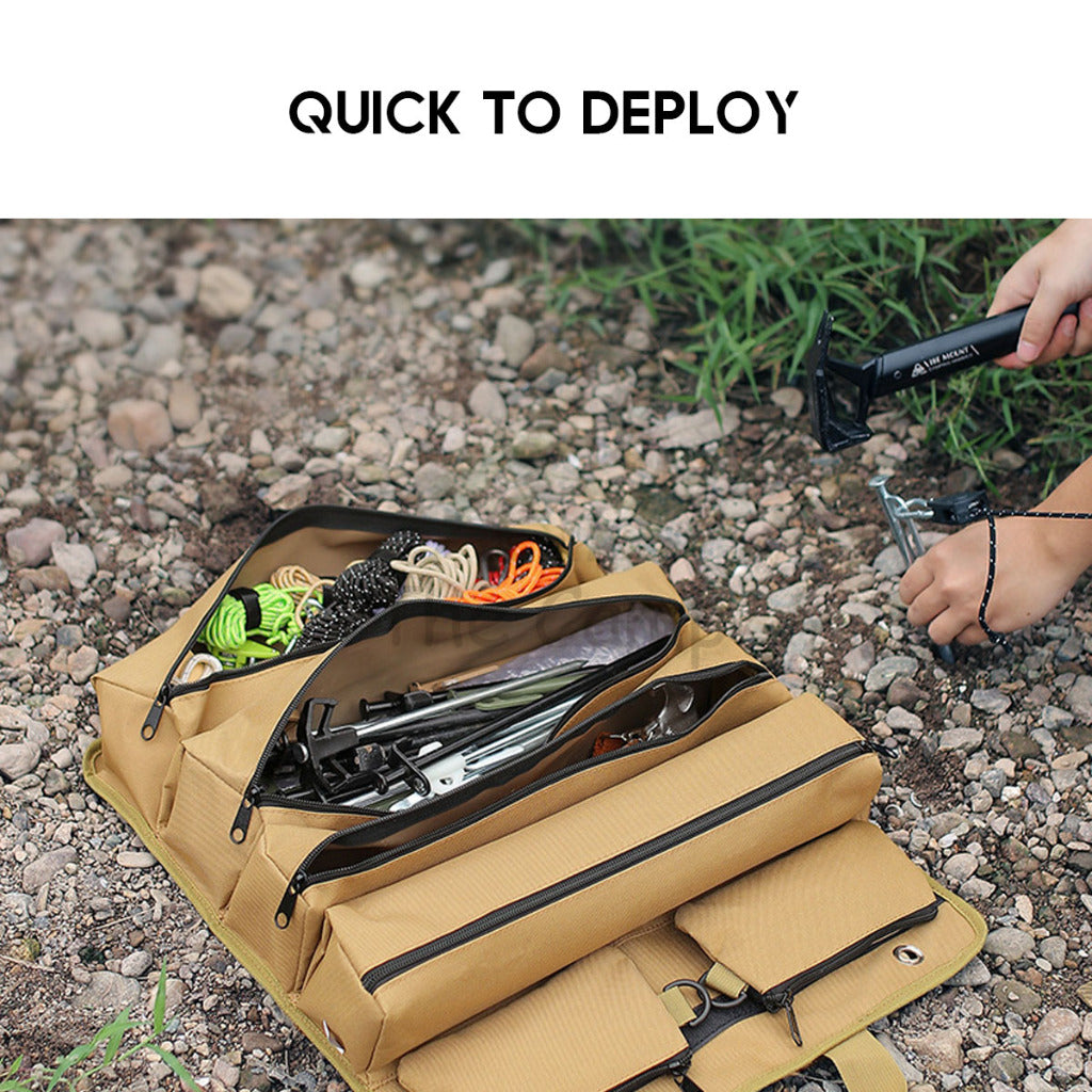 Multipurpose Organizer Storage Bag 4 Row Section Camping Outdoor Peg Hammer Nail Rope Tissue Tool Bag Hardware Beg