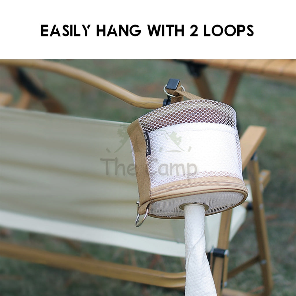 Tissue Roll Mesh Bag Camping Outdoor Toilet Paper Towel Holder Beg Serviette Napkin Smooth Pull Large Capacity 14cm