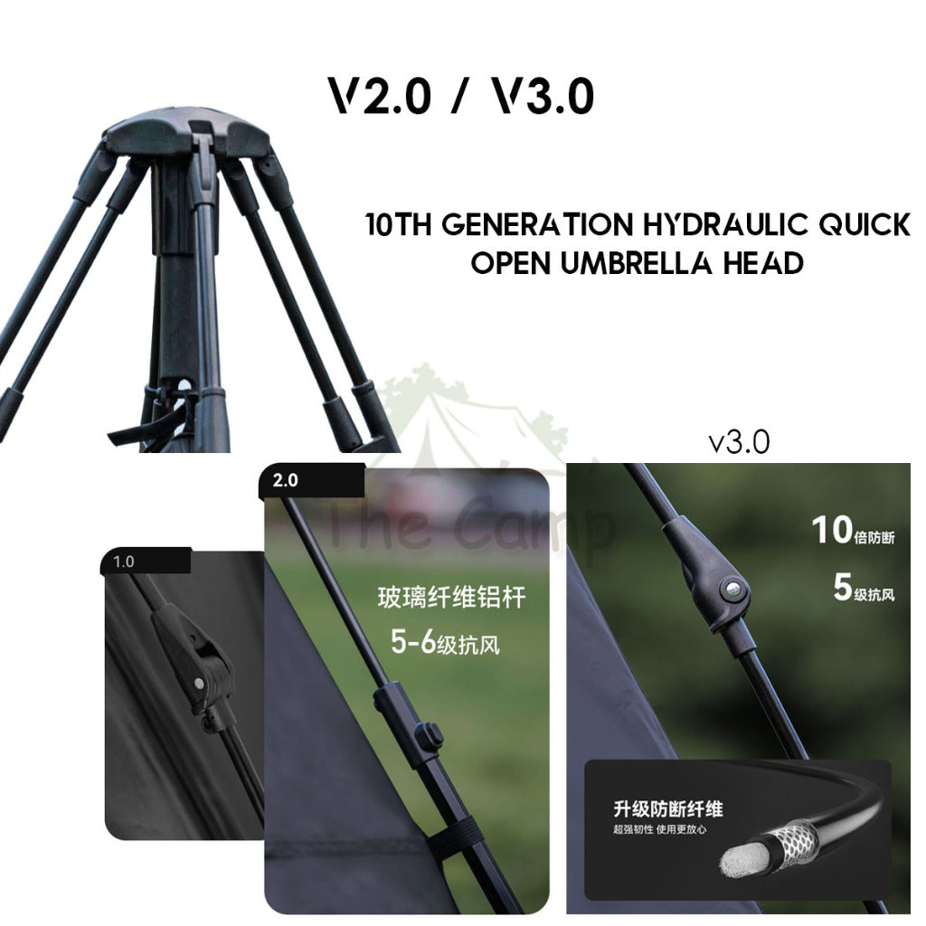 Blackdog Automatic Tent 2.0 3.0 v3 Black Coating Auto Pop Up Camping Outdoor Flysheet Pole Nail Rope CBD2450WS030