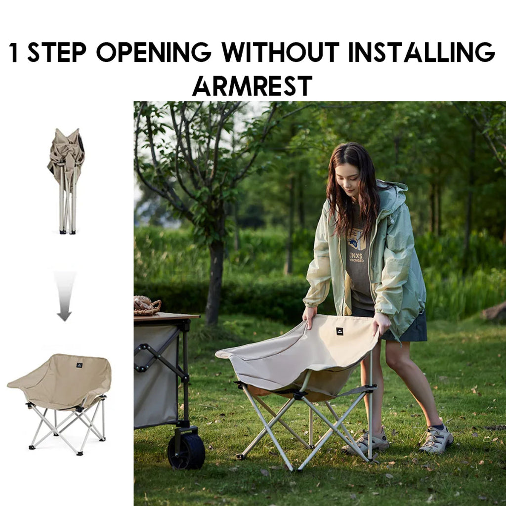 Naturehike Armrest Folding Chair Outdoor Camping Widened Armchair with Handle Moon Kermit Reclining CNH23JU13002