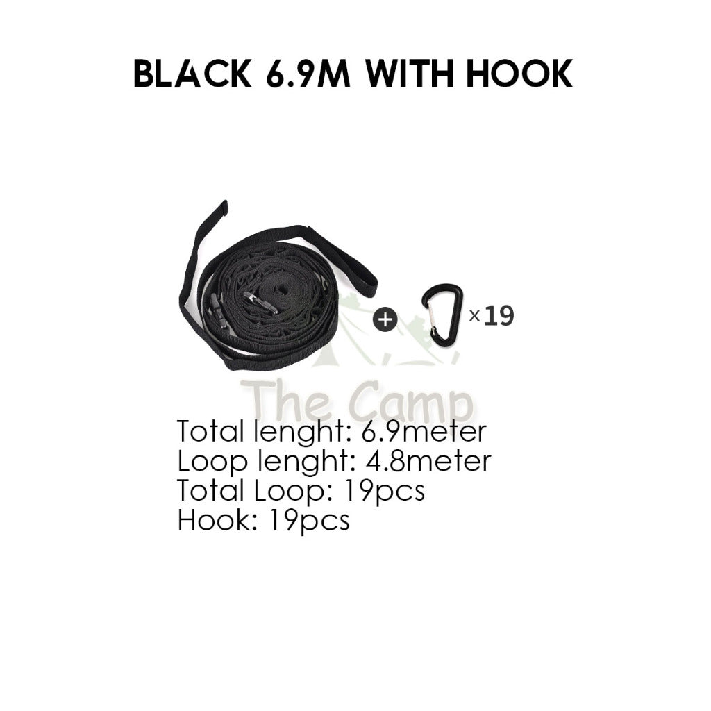 Outdoor Camping Hanging Strap Rope Tent Belt Light Hanger Hanging String Lanyard Hook Carabiner Buckle Black Shinetrip