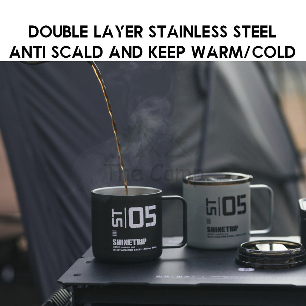 Shinetrip 05 Series 350ML Tactical Double Layer Cup with Lid & Handle Outdoor Camping 304 Stainless Steel Mug