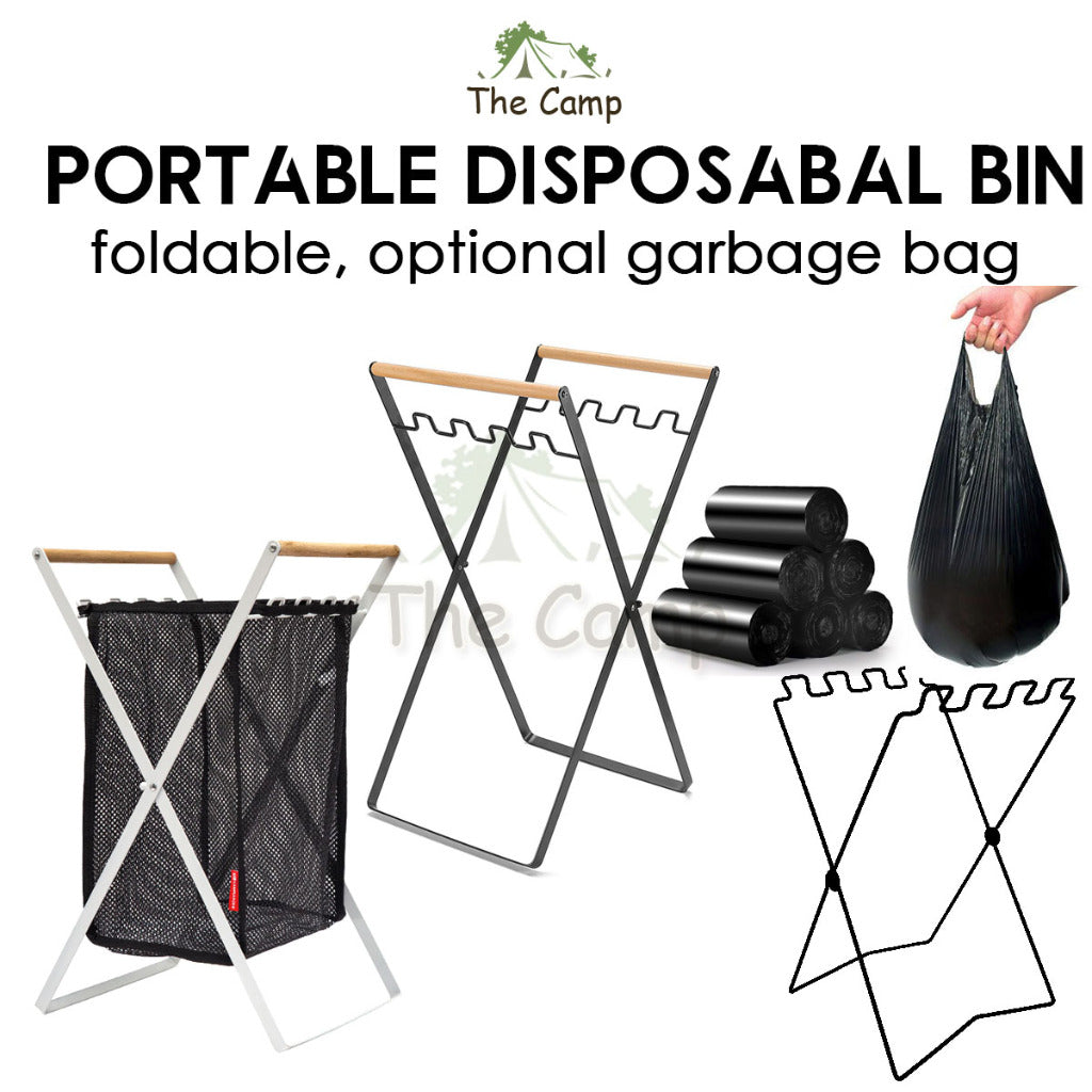 Foldable Garbage Frame Rack Bin Disposable Portable Rubbish Bag Outdoor Camping Trash Holder Stand Wood Steel Storage