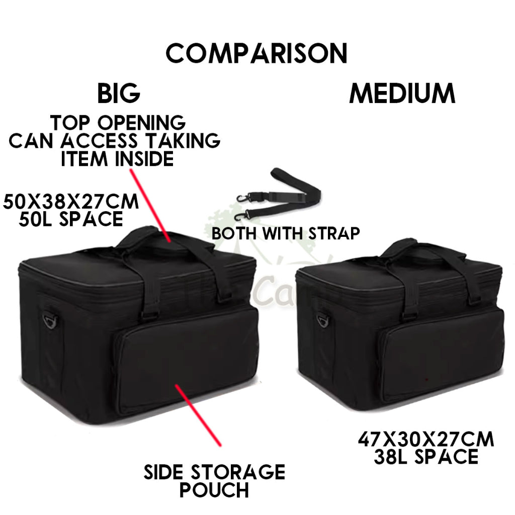 Camping Waterproof Storage Bag 50L 38L Big and Medium Size Black Outdoor Thick Canvas Beg Tool Cookware Equipments