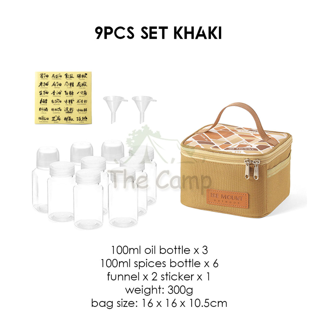 Outdoor Camping Seasoning Bag Set 7pcs 9pcs Ingredient Condiment Box Bottle Container Spice Oil Jar Sugar Salt Pepper