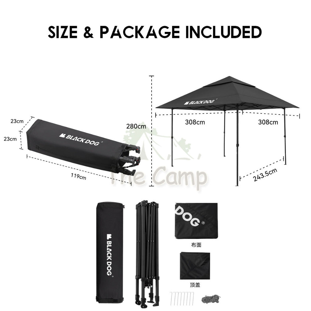 Blackdog Square Large Awning Canopy Adjustable Height Flysheet Outdoor Camping Sunshade Black Umbrella CBD2300ZP018