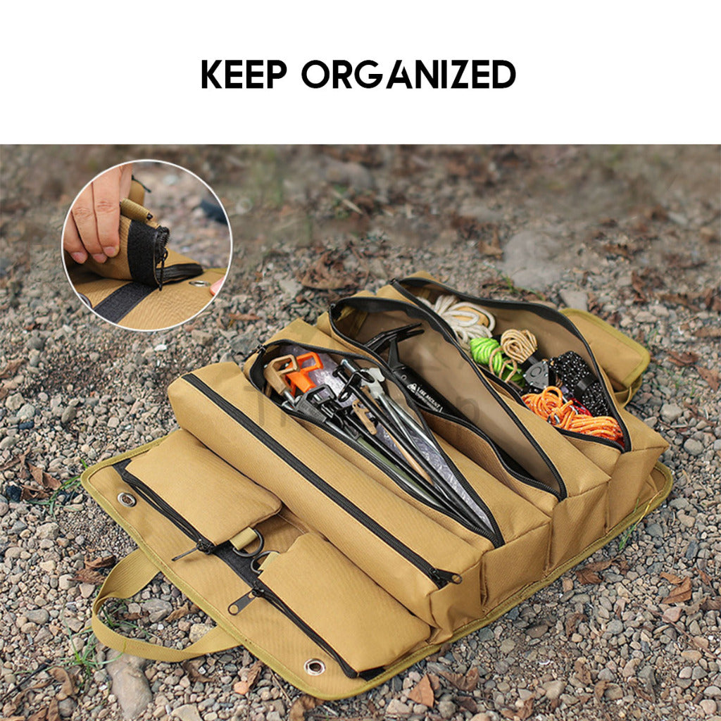 Multipurpose Organizer Storage Bag 4 Row Section Camping Outdoor Peg Hammer Nail Rope Tissue Tool Bag Hardware Beg