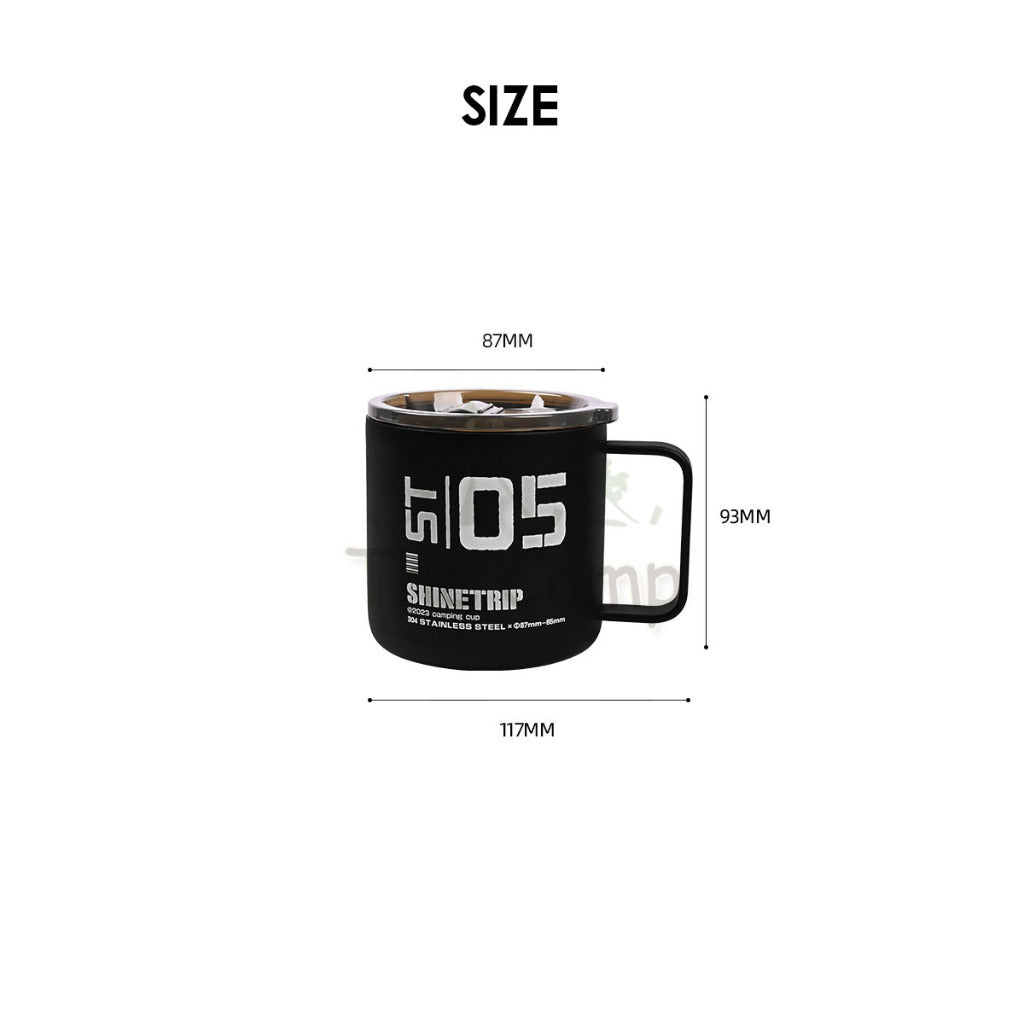 Shinetrip 05 Series 350ML Tactical Double Layer Cup with Lid & Handle Outdoor Camping 304 Stainless Steel Mug
