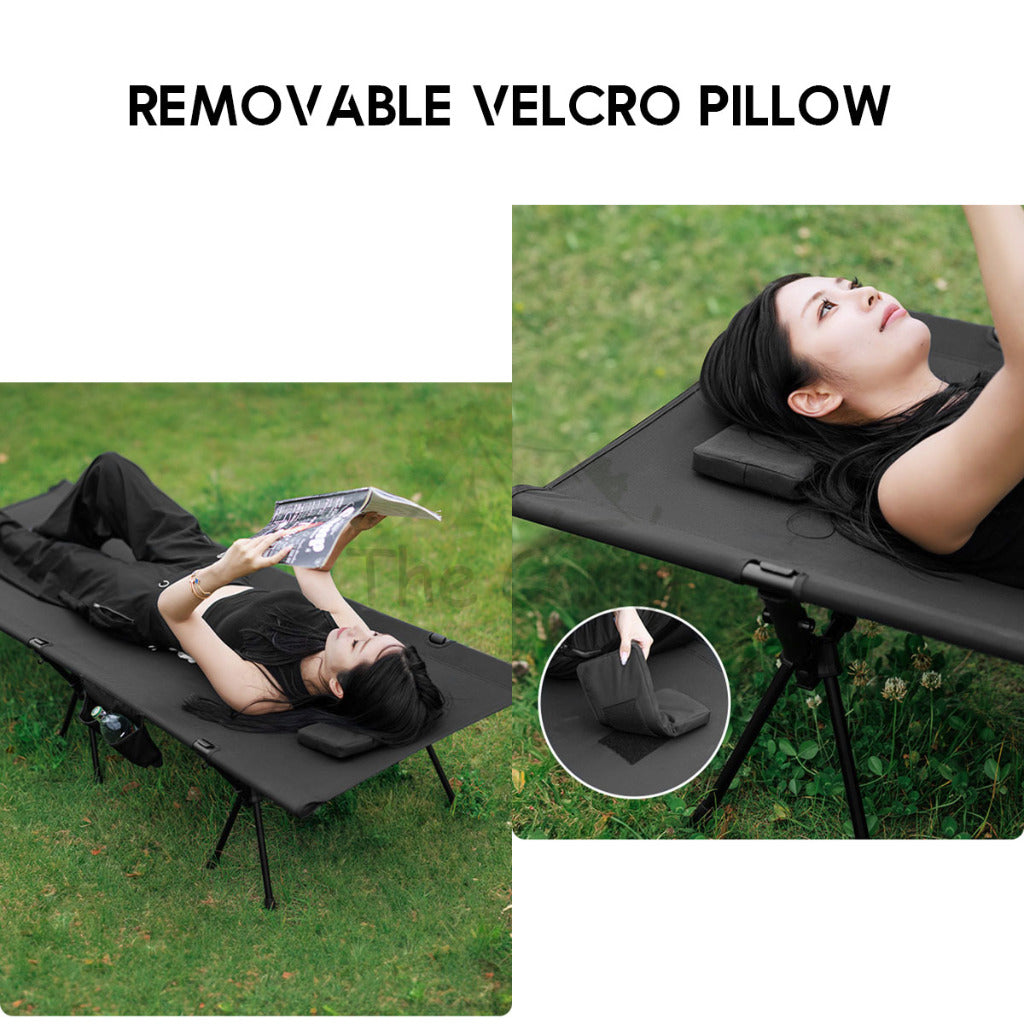 Blackdog Adjustable Height Camping Cot with Pillow Foldable Sleeping Mat Outdoor Bed Mattress Tent Flysheet CBD2450WS016