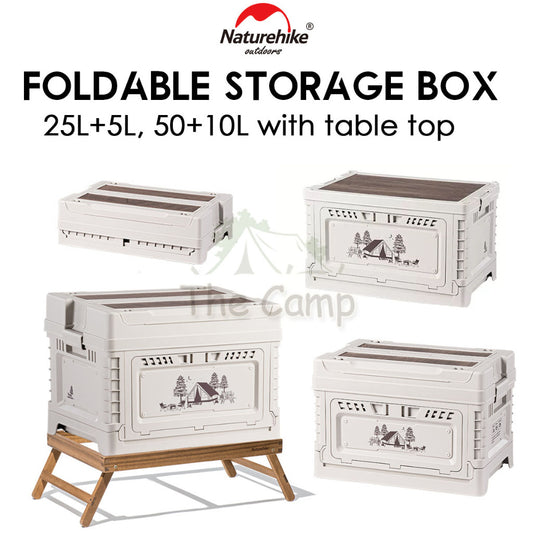 Naturehike Camping Folding Storage Box 25L 50L 50L+10L Stackable with Table Top Wood Base Outdoor Tent Bag CNH22SN019