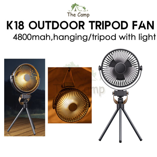 K18 Tripod Fan 4 Speed Control with Light 4800mah Desk Standing Hanging Outdoor Camping USB Powerbank
