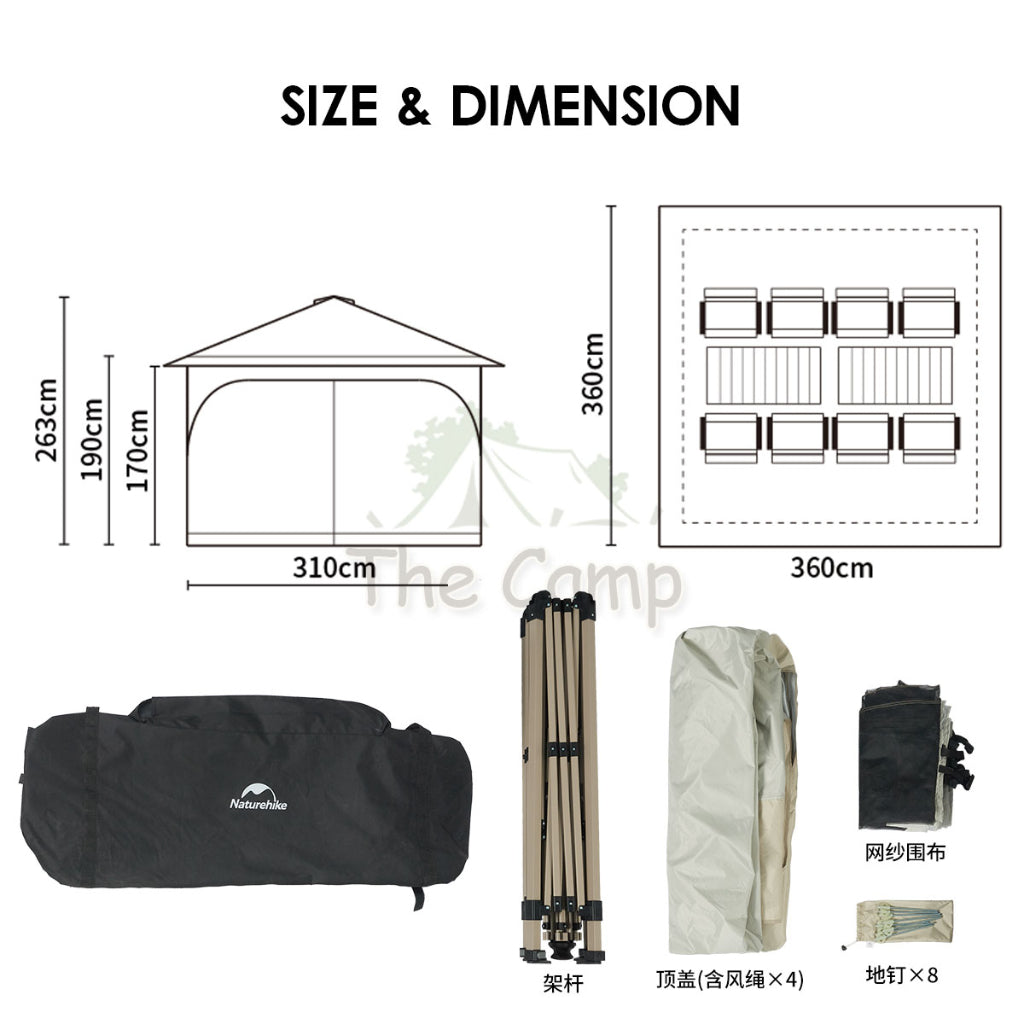 Naturehike Quick Opening Canopy with Mesh Outdoor Camping Event Automatic Awning Shelter Dome Tent Sunshade CNK2300ZP015
