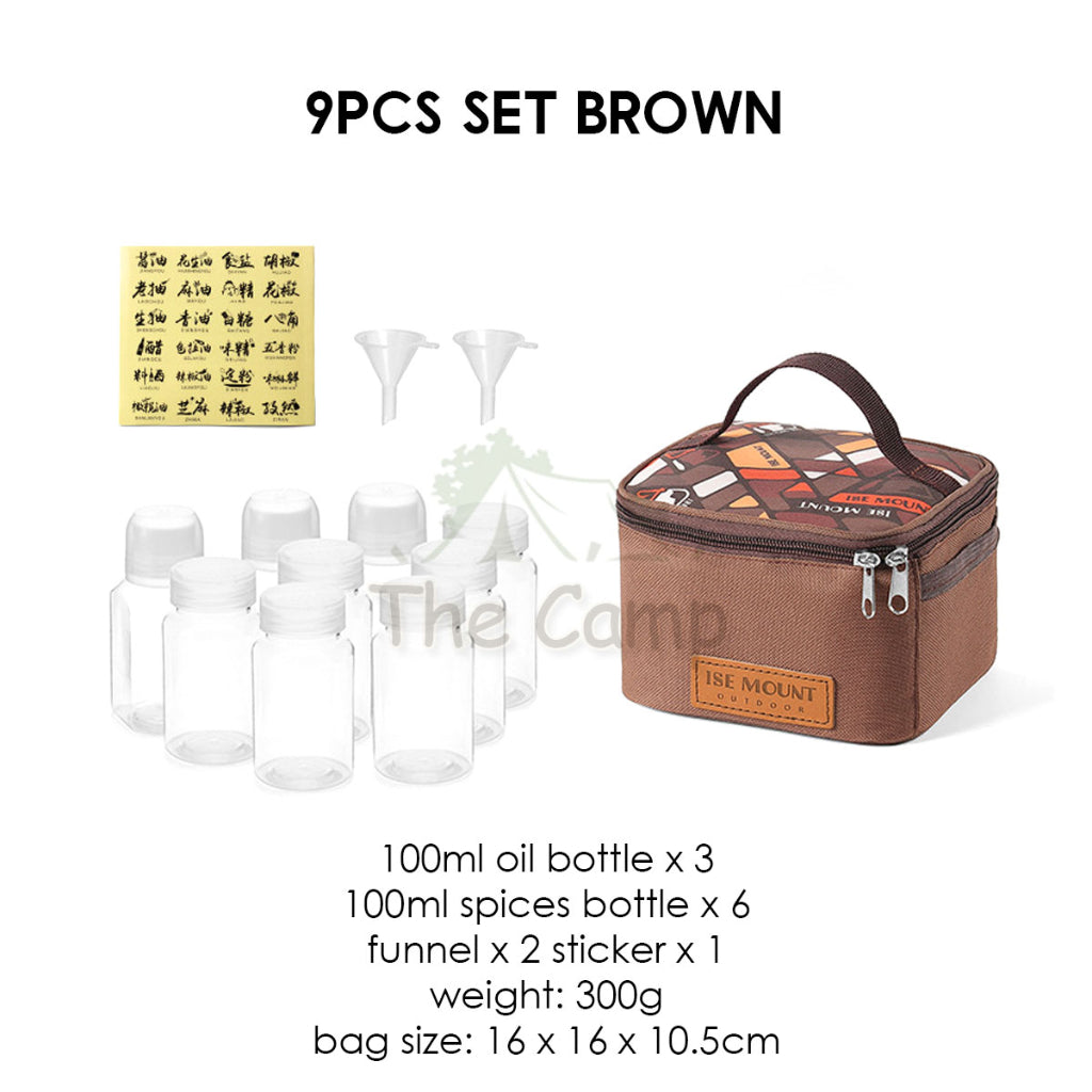 Outdoor Camping Seasoning Bag Set 7pcs 9pcs Ingredient Condiment Box Bottle Container Spice Oil Jar Sugar Salt Pepper