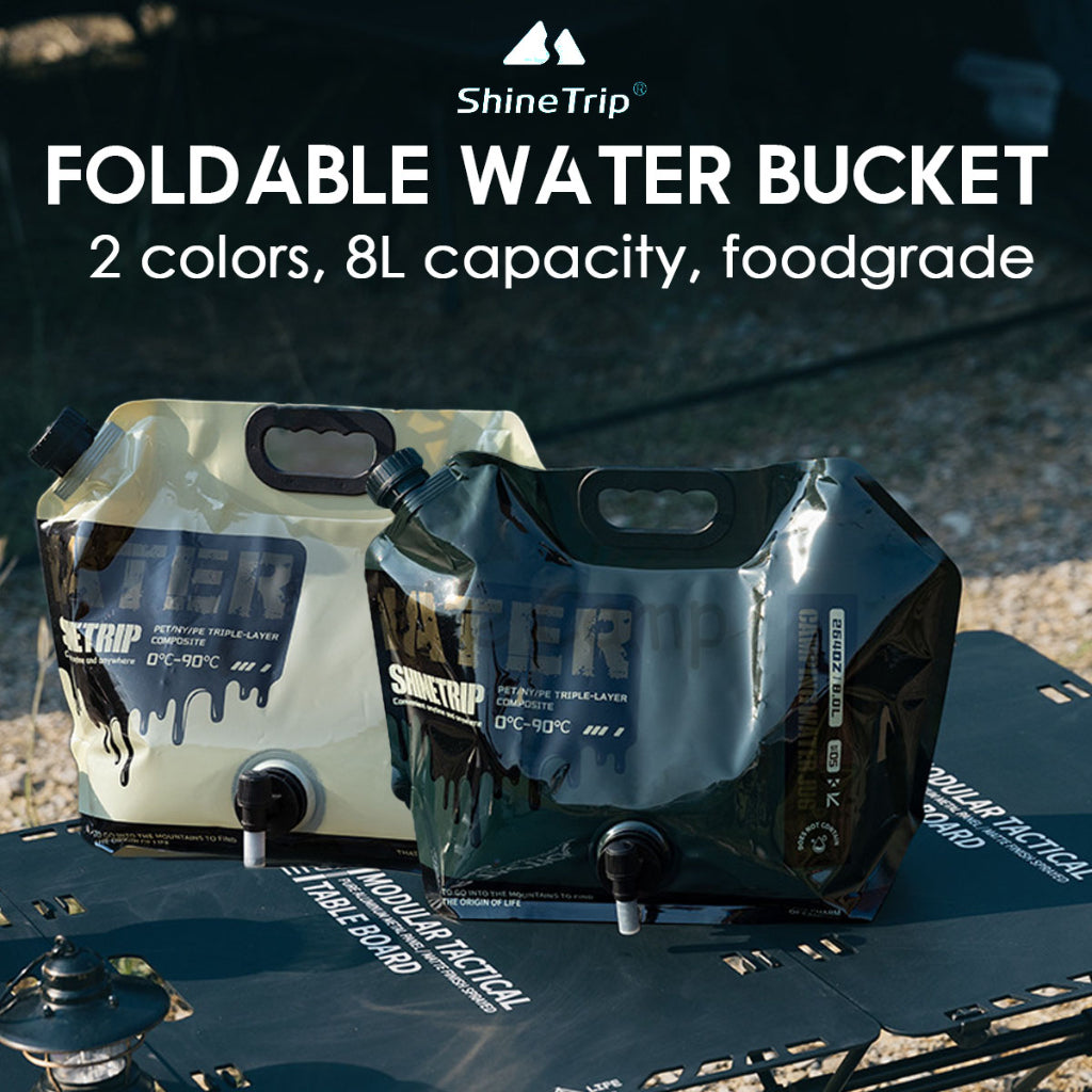Shinetrip Foldable Water Bag Bucket 8L Food Grade PE Black Khaki Camping Outdoor Picnic Water Tank