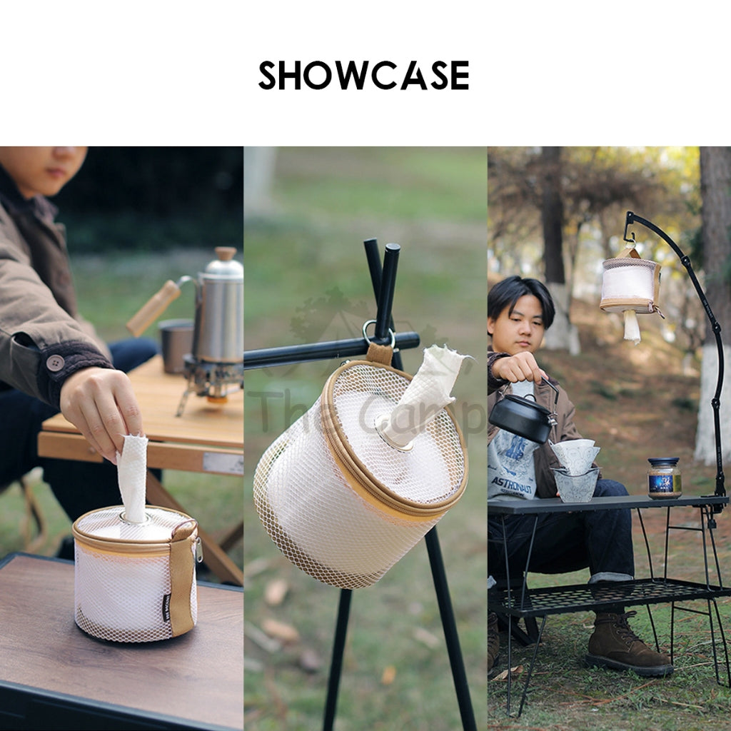 Tissue Roll Mesh Bag Camping Outdoor Toilet Paper Towel Holder Beg Serviette Napkin Smooth Pull Large Capacity 14cm