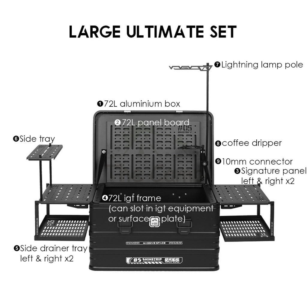 Shinetrip Aluminium Box Set Expandable IGT Storage Box 44L 72L Tactical Case Stool Table Outdoor Camping