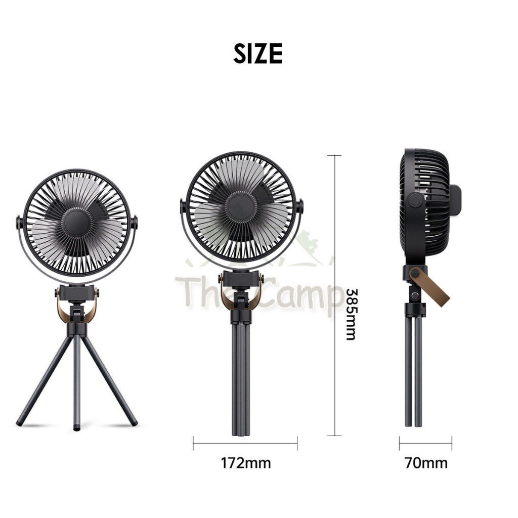 K18 Tripod Fan 4 Speed Control with Light 4800mah Desk Standing Hanging Outdoor Camping USB Powerbank