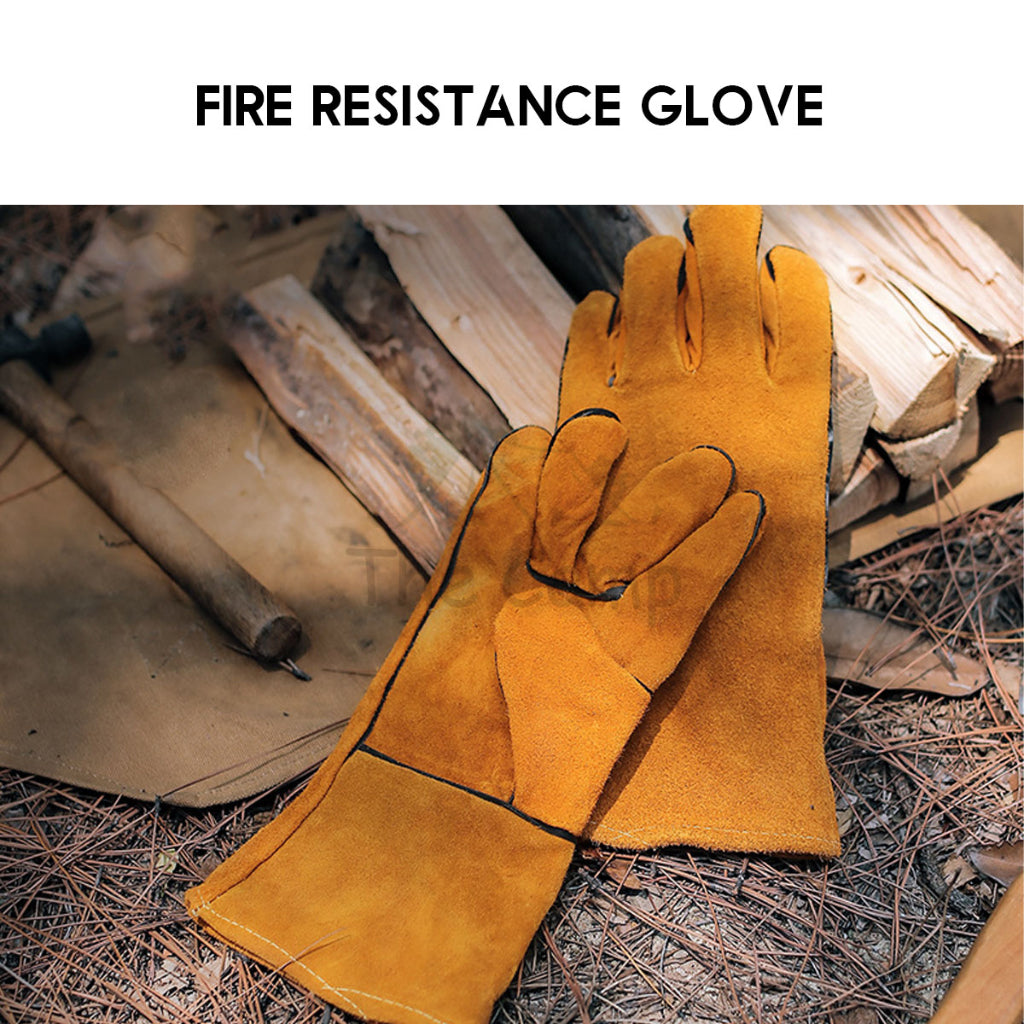 Leather Fire Resistant Glove Flame Retardant Heat Insulation Fireproof Camping BBQ Anti Scald Tent Flysheet Pole Nail