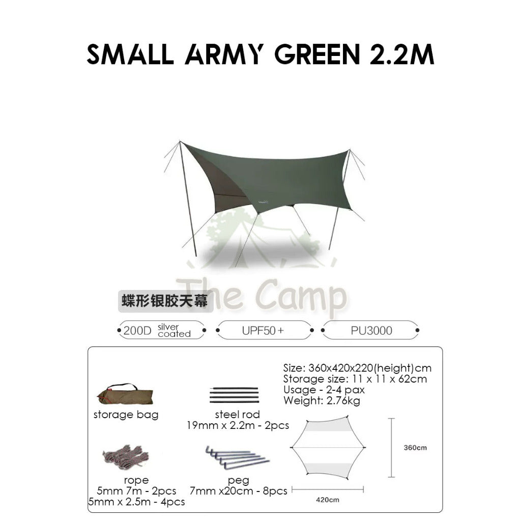 VIDALIDO Butterfly Tarp Flysheet Small Silver Coating Black Coated Camping Waterproof Shelter Tent Awning