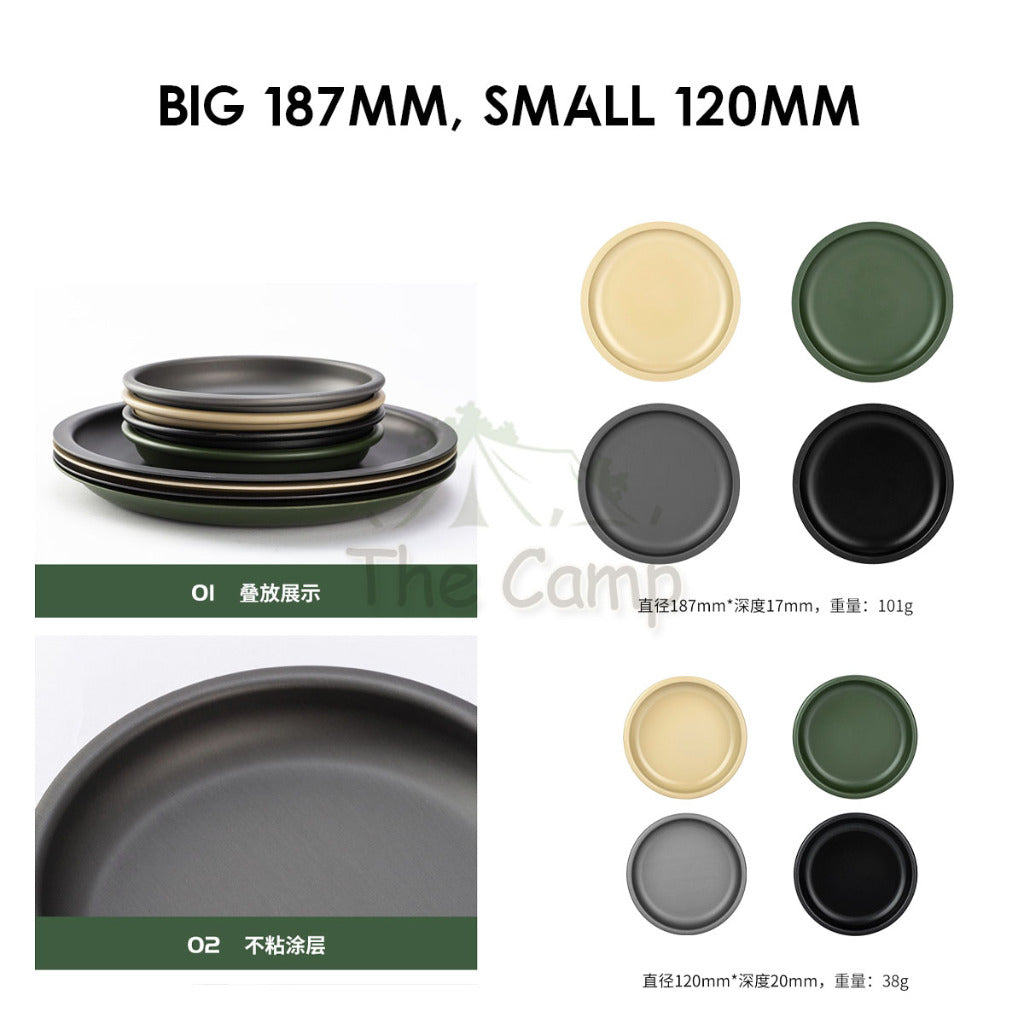 Retro Aluminium Tableware Plate Bowl Cup Mug Outdoor Camping Cookware Black Green Khaki Stove Cookware