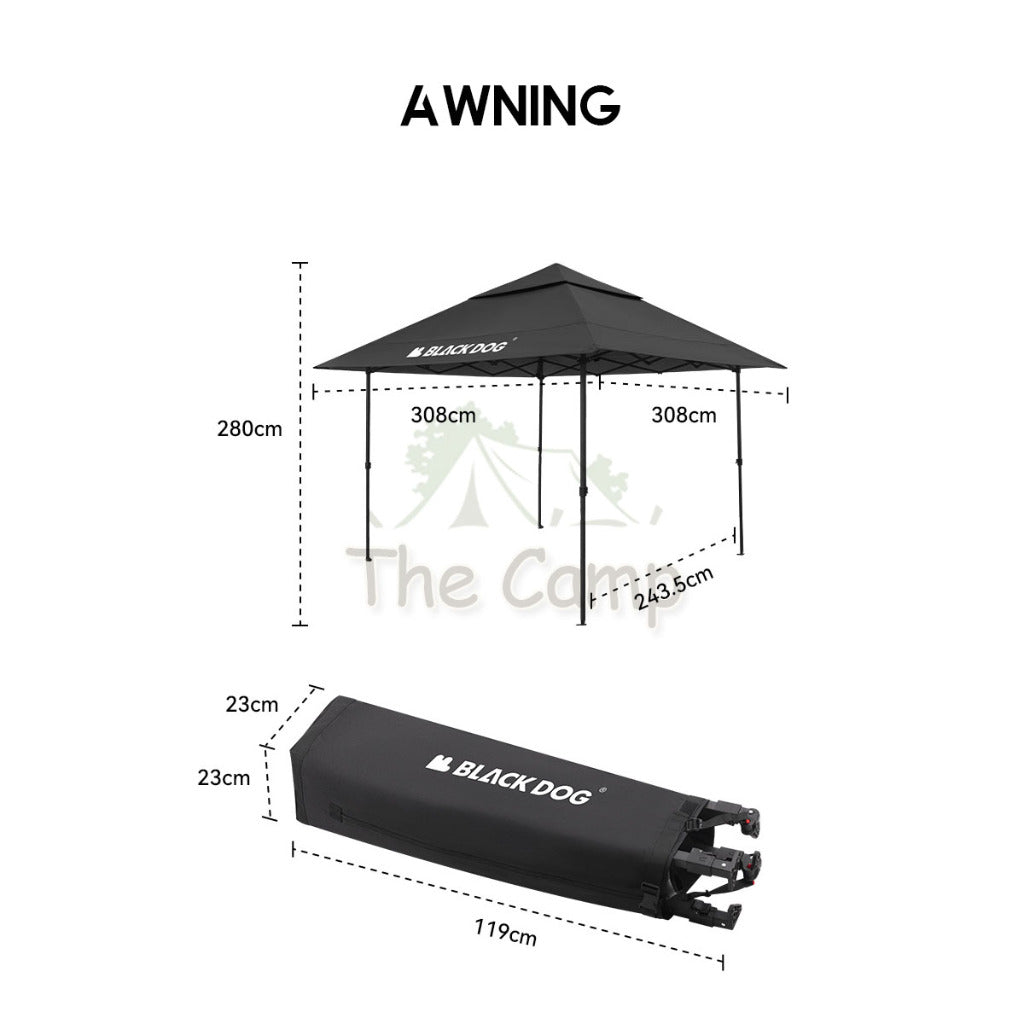 Blackdog Square Large Awning Canopy Adjustable Height Flysheet Outdoor Camping Sunshade Black Umbrella CBD2300ZP018