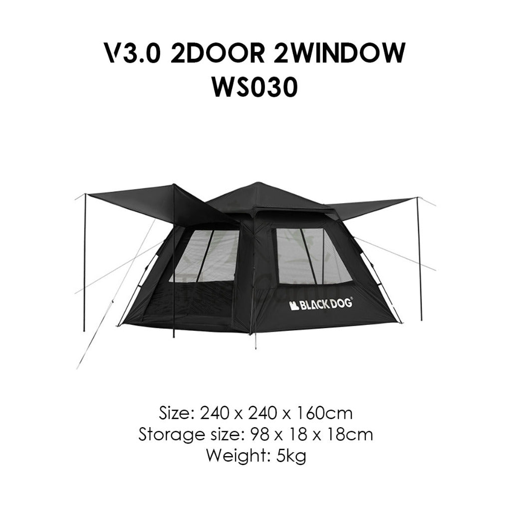 Blackdog Automatic Tent 2.0 3.0 v3 Black Coating Auto Pop Up Camping Outdoor Flysheet Pole Nail Rope CBD2450WS030