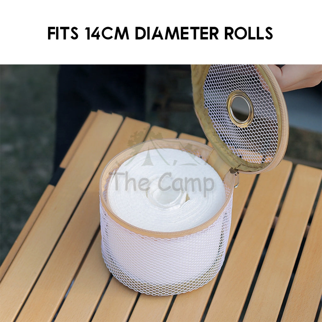 Tissue Roll Mesh Bag Camping Outdoor Toilet Paper Towel Holder Beg Serviette Napkin Smooth Pull Large Capacity 14cm