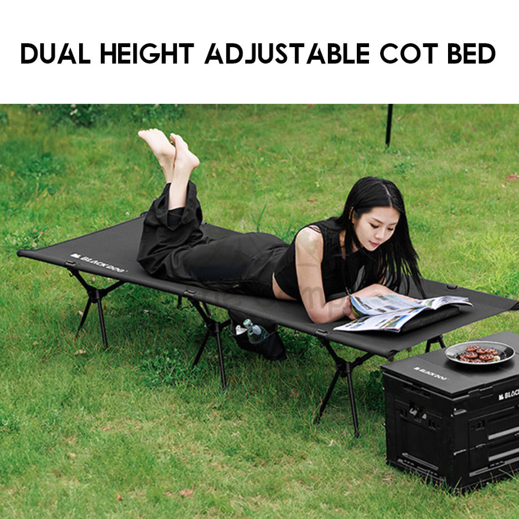 Blackdog Adjustable Height Camping Cot with Pillow Foldable Sleeping Mat Outdoor Bed Mattress Tent Flysheet CBD2450WS016
