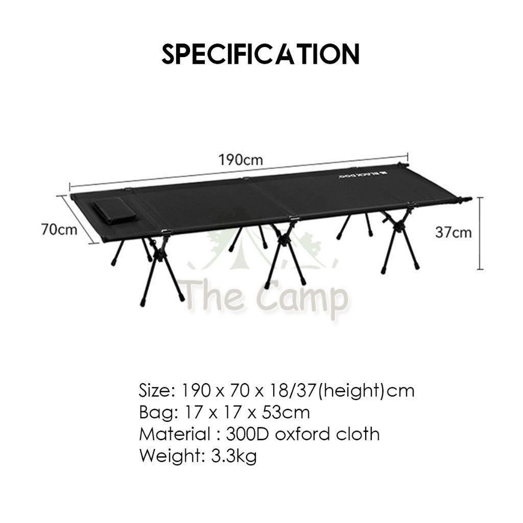 Blackdog Adjustable Height Camping Cot with Pillow Foldable Sleeping Mat Outdoor Bed Mattress Tent Flysheet CBD2450WS016
