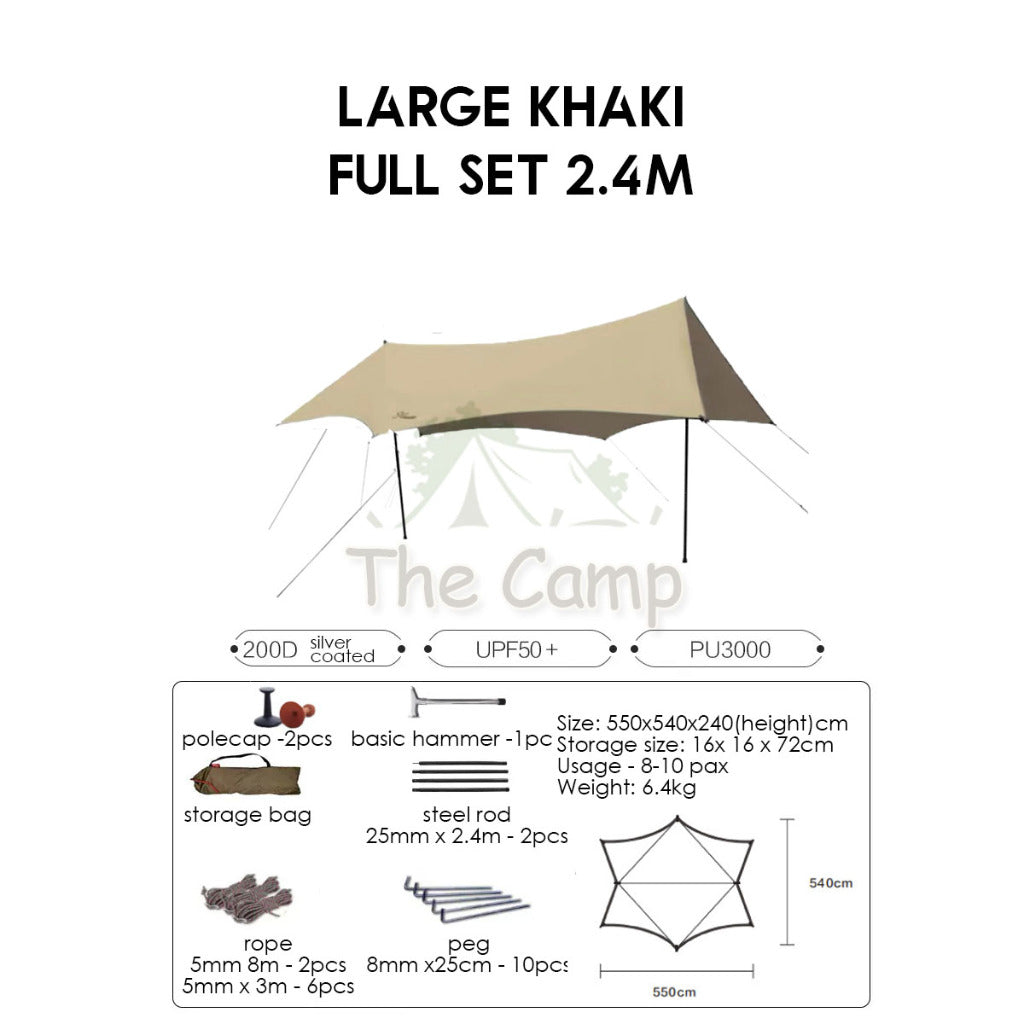 VIDALIDO Monster Tarp Flysheet Silver Coating Black Coated Camping Waterproof Shelter Tent Awning