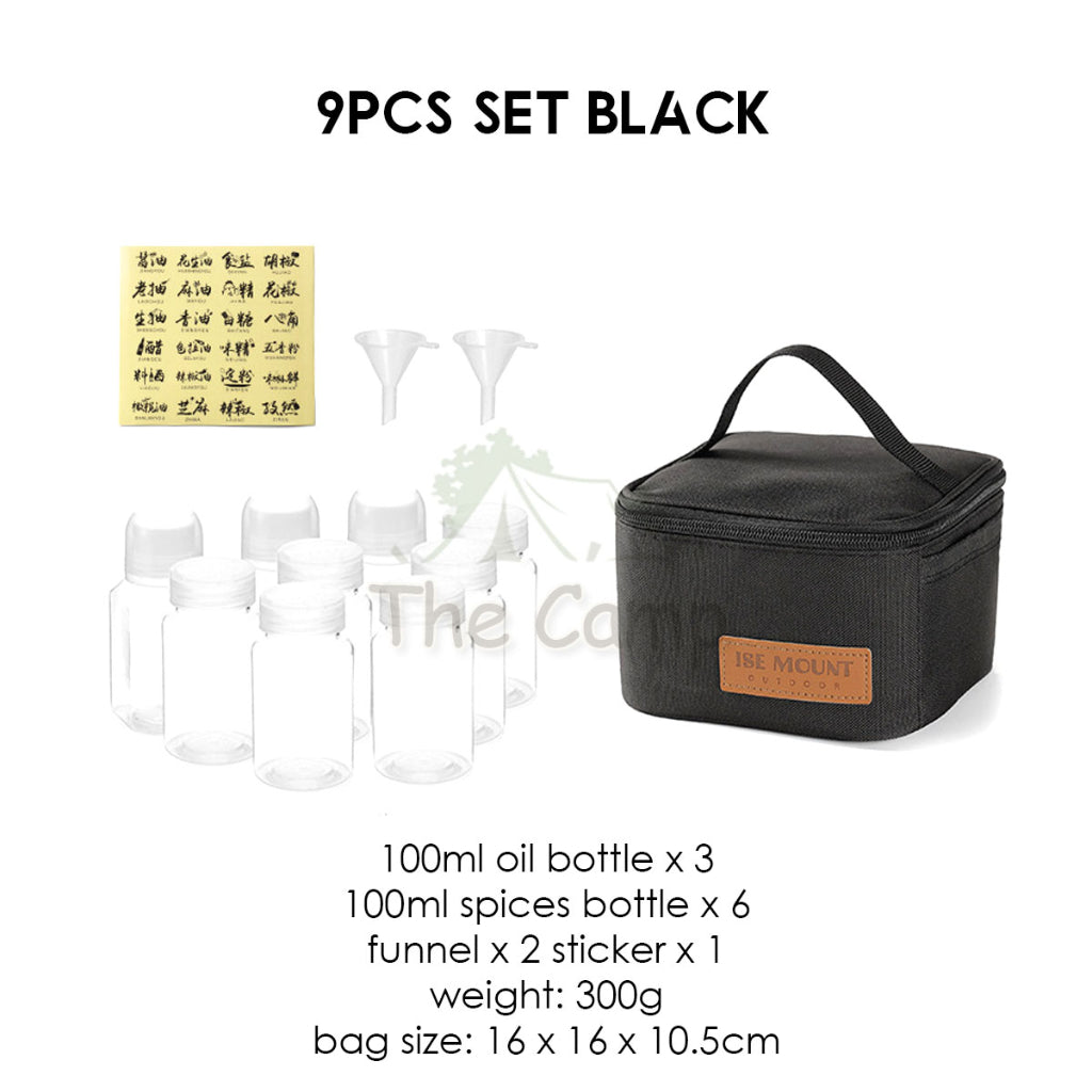 Outdoor Camping Seasoning Bag Set 7pcs 9pcs Ingredient Condiment Box Bottle Container Spice Oil Jar Sugar Salt Pepper