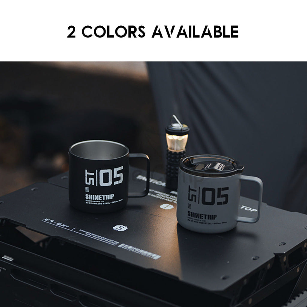 Shinetrip 05 Series 350ML Tactical Double Layer Cup with Lid & Handle Outdoor Camping 304 Stainless Steel Mug