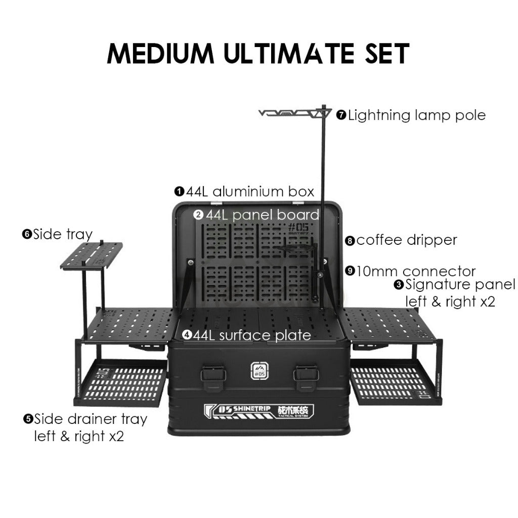Shinetrip Aluminium Box Set Expandable IGT Storage Box 44L 72L Tactical Case Stool Table Outdoor Camping