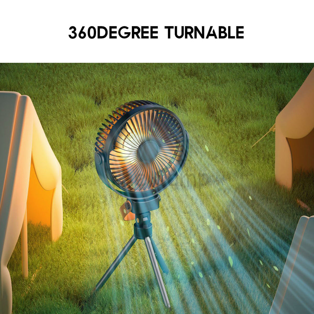 K18 Tripod Fan 4 Speed Control with Light 4800mah Desk Standing Hanging Outdoor Camping USB Powerbank