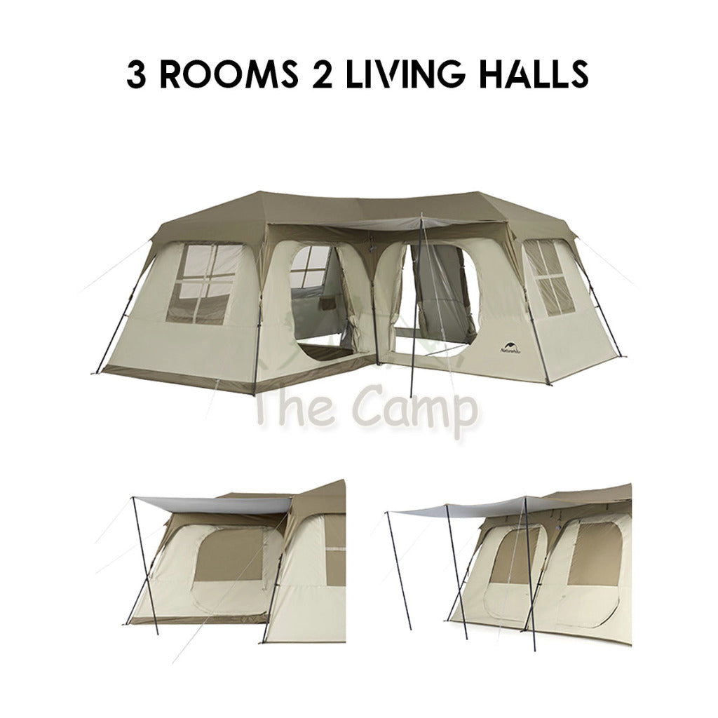 Naturehike Village Suite Auto Tent 3 Room 2 Living Hall Large Outdoor Camping Flysheet CNH23ZP12004