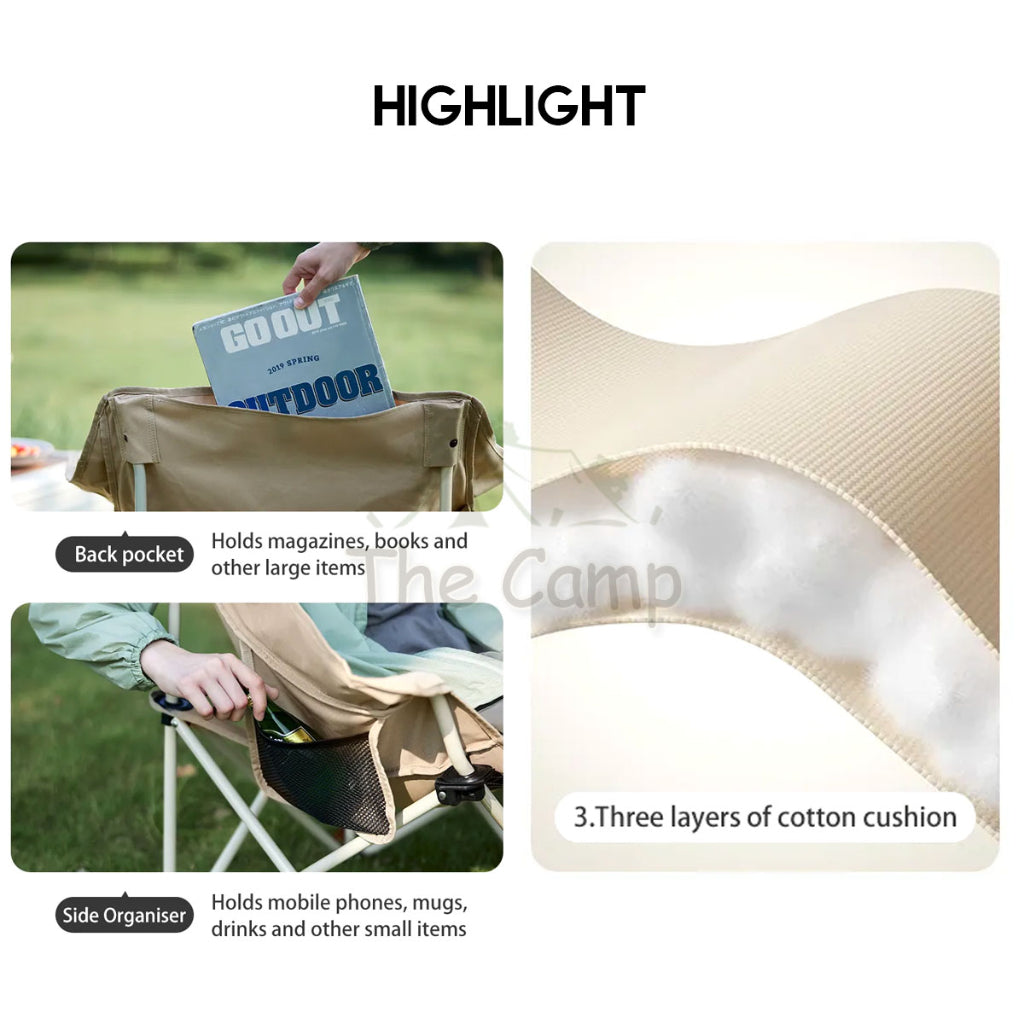 Naturehike Armrest Folding Chair Outdoor Camping Widened Armchair with Handle Moon Kermit Reclining CNH23JU13002