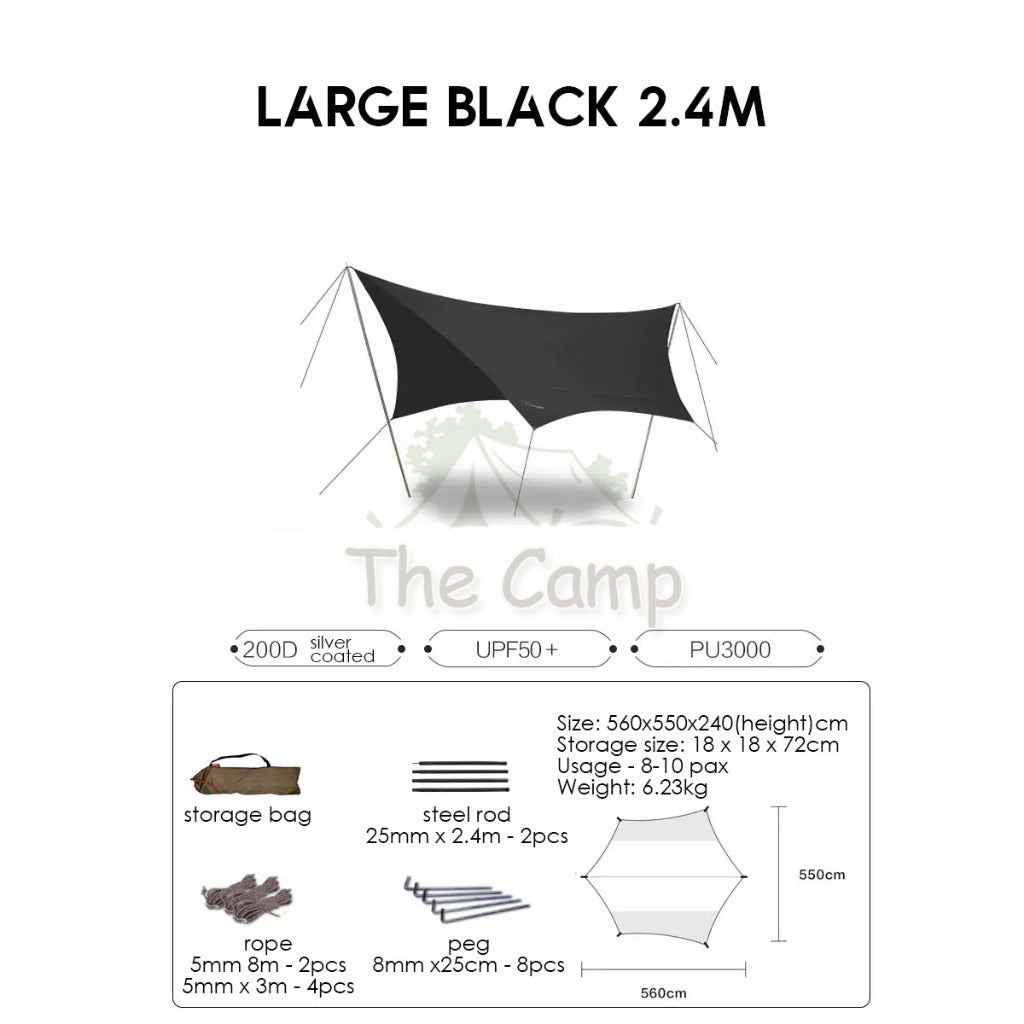 VIDALIDO Butterfly Tarp Flysheet Small Silver Coating Black Coated Camping Waterproof Shelter Tent Awning