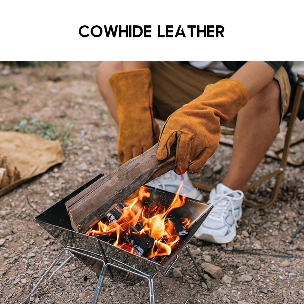 Leather Fire Resistant Glove Flame Retardant Heat Insulation Fireproof Camping BBQ Anti Scald Tent Flysheet Pole Nail