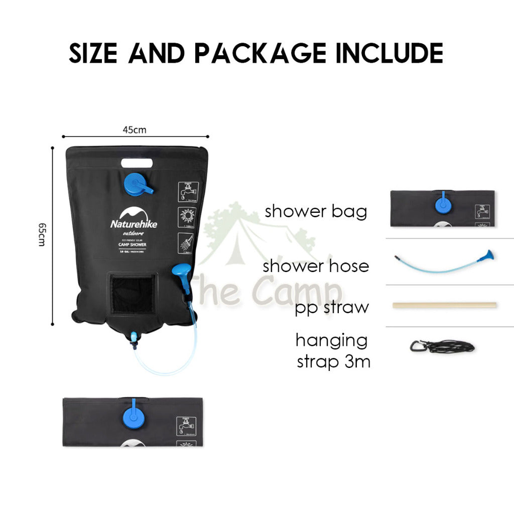 Naturehike Solar Heater Shower Bag 20L Camping Outdoor Bath Equipment Head Switchable Heating Hydration Pack NH21SJ032